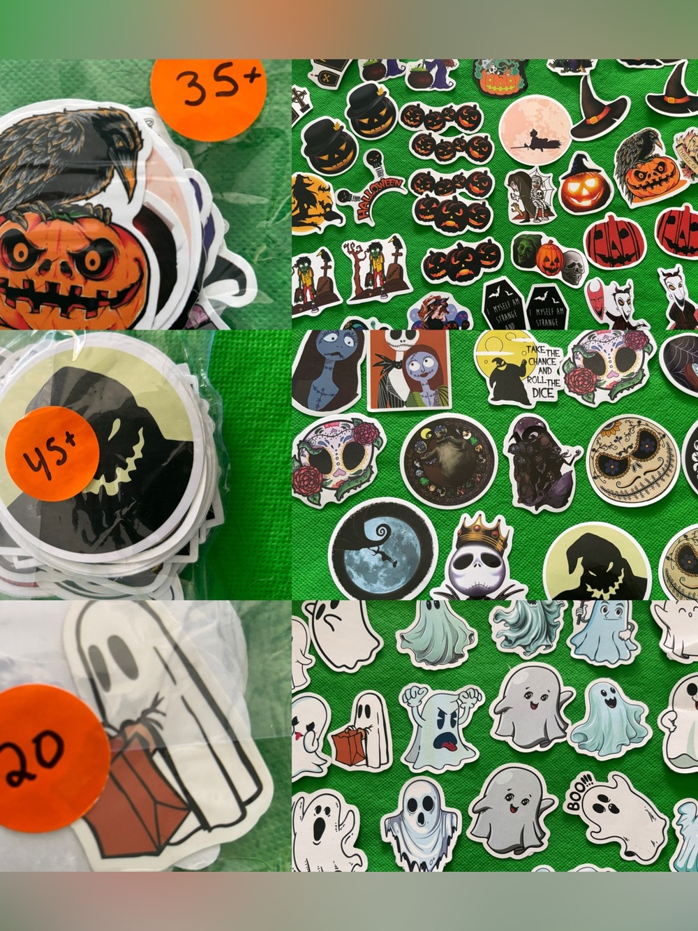 New 100 Halloween Ghost & Pumpkin Sticker Pack - Assorted Orange, Black, White